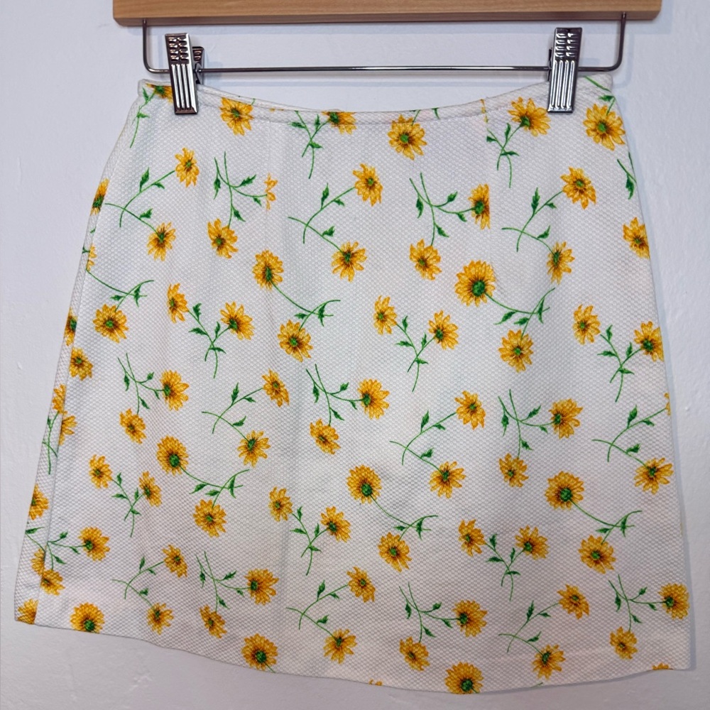 Vintage EXPRESS Sunflower Print Mini Skirt Y2K Floral Cotton Size 3/4
